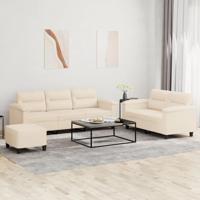 3-delige Loungeset met kussens microvezelstof beige - thumbnail