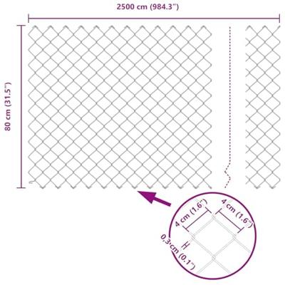 VidaXL Kettenschakelhek grijs 25 x 0,8 m staal VidaXL Kettenschakelhek grijs 25 x 0,8 m staal