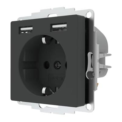 2USB 2U-449351 Stopcontact (onderbouw) VDE, Met USB, Aanraakbeveiliging IP20 Antraciet - thumbnail