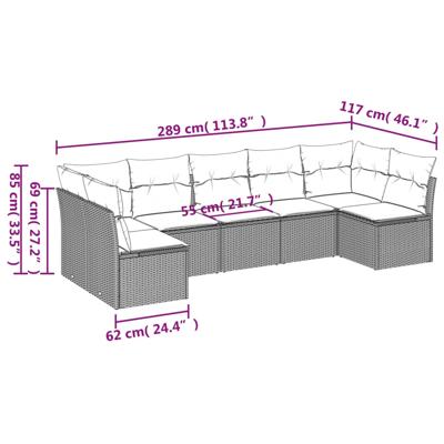 8-delige Loungeset met kussens poly rattan zwart