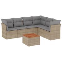 7-delige Loungeset met kussens poly rattan beige - thumbnail