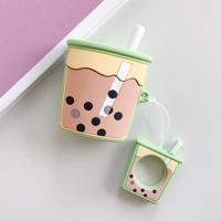 Draadloze koptelefoon schokbestendige parel melk thee siliconen beschermhoes voor Apple AirPods 1/2 (groen) - thumbnail
