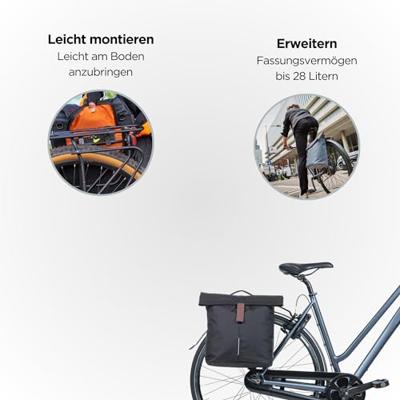 BASIL Dubbele fietstas city mik 28-32 liter - zwart