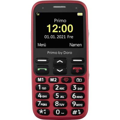 Primo 368 by Doro GSM mobiele telefoon met groot kleurendisplay, valsensor, zaklamp, FM-radio, kalender, incl. tafellaadstation, 360086, rood
