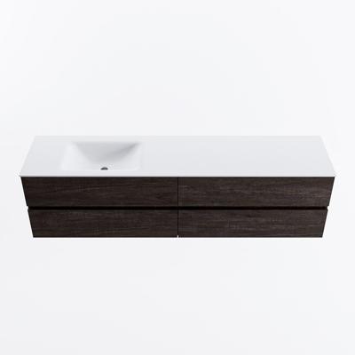MONDIAZ VICA 190cm badmeubel onderkast Dark Brown 4 lades. Wastafel CLOUD links 1 kraangat, kleur Talc.