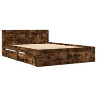 Bedframe met hoofdeinde bewerkt hout gerookt eiken 140x200 cm - thumbnail