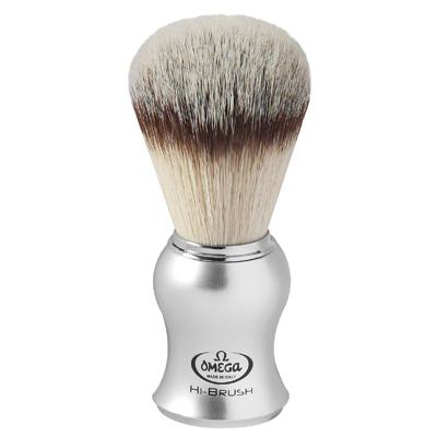 Omega scheerkwast hi-brush synthetisch haar met dassenhaareffect zilver handvat 10,5cm Omega scheerkwast hi-brush synthetisch haar met dassenhaareffect zilver handvat 10,5cm