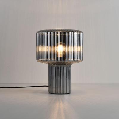 Tafellamp Ferano vetro fumé - E27-fitting - 25W - Geheel van geribbeld rookglas - IP20 voor binnen