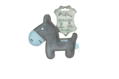 Holland Animal Care Tiny Doodles Doggy - Doodles Donkey - Hondenspeelgoed - Hondenspeelgoed met Piep - Blauw - 17 cm
