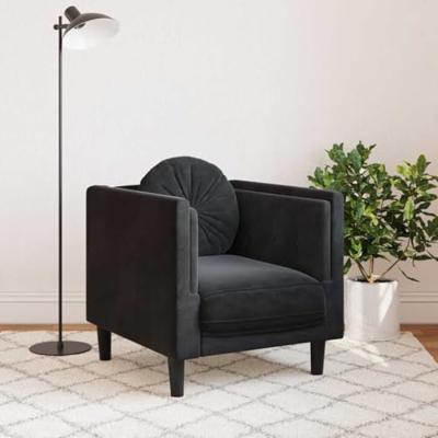 Fauteuil met kussen fluweel zwart Fauteuil met kussen fluweel zwart