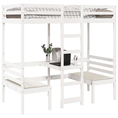 Hoogslaper met bureau en stoelen grenenhout wit 90x200cm