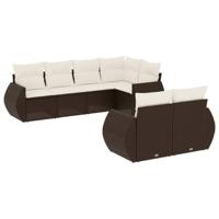 7-delige Loungeset met kussens poly rattan bruin - thumbnail