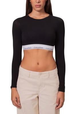 Calvin Klein T-shirt Bralette lange mouw - Lightly Lined - Katoenen Top met lange mouwen - XS - Zwart