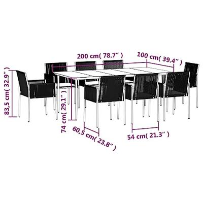 9-delige Tuinset met kussens poly rattan en staal zwart