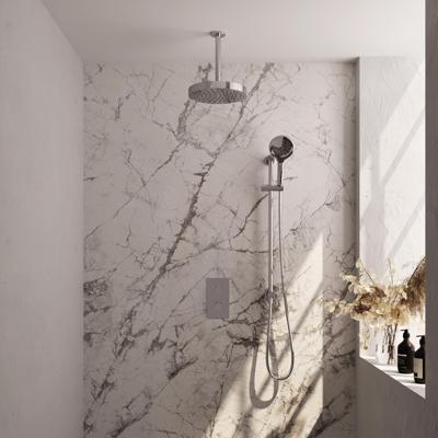 Brauer Stripe thermostatische inbouw regendouche 3-weg rechthoekig SET 24 met 25 cm douchekop en plafondarm en 3-standen handdouche en doucheslang en geintegreerde glijstang chroom