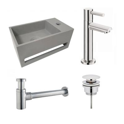 Fonteinset S.S. Solid Surface Rechts 35.6x20.3x15.9cm Toiletkraan Hendel Clickwaste Sifon Chroom/Betonlook Fonteinset S.S. Solid Surface Rechts 35.6x20.3x15.9cm Toiletkraan Hendel Clickwaste Sifon Chroom/Betonlook