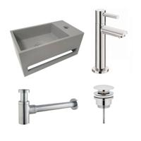 Fonteinset S.S. Solid Surface Rechts 35.6x20.3x15.9cm Toiletkraan Hendel Clickwaste Sifon Chroom/Betonlook - thumbnail