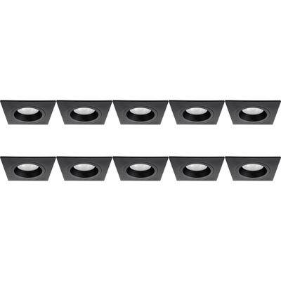 Zwarte Vierkante Inbouwspot GU10 - Aluminium Armatuur 10-Pack - 93mm