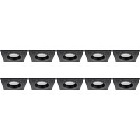 Zwarte Vierkante Inbouwspot GU10 - Aluminium Armatuur 10-Pack - 93mm - thumbnail