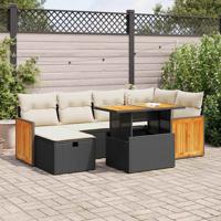 7-delige Loungeset met kussens poly rattan zwart - thumbnail