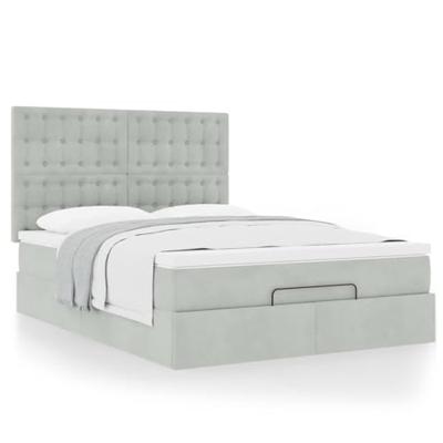Ottoman bed met matrassen 140x200cm fluweel lichtgrijs