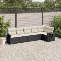 6-delige Loungeset met kussens poly rattan zwart - thumbnail