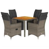 5-delige Bistroset met kussens poly rattan grijs - thumbnail
