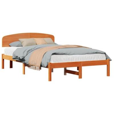 Bedframe met hoofdeinde Bruin 140 x 190 cm Massief grenenhout