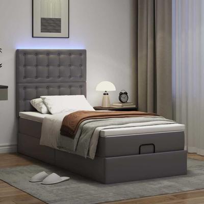 Ottoman bed met matras en LED's 90x200cm kunstleer grijs