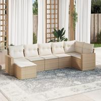 7-delige Loungeset met kussens poly rattan beige - thumbnail