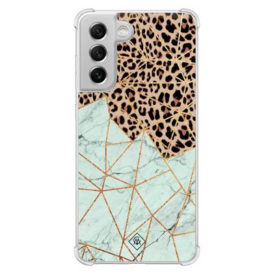 Samsung Galaxy S21 FE shockproof hoesje - Luipaard marmer mint