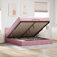 Ottoman bed met matras 200x200 cm fluweel roze - thumbnail