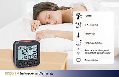 TFA Dostmann 60.2550.01 Wekker Zendergestuurd Zwart Alarmtijden 2 Groot display