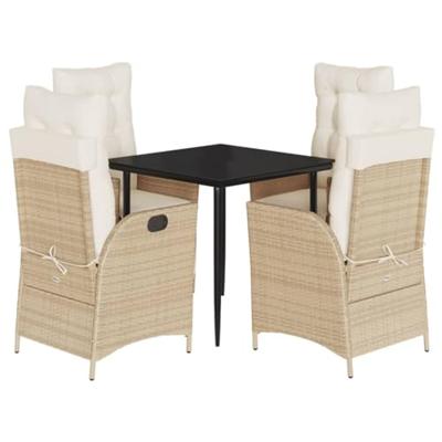 5-delige Tuinset met kussens poly rattan beige