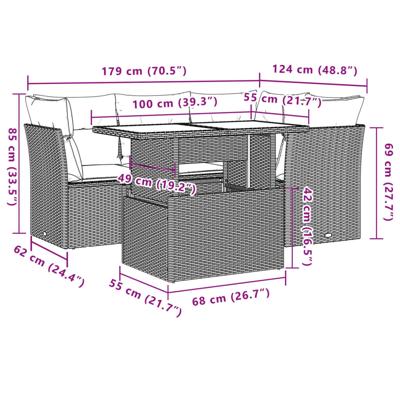 5-delige Loungeset met kussens poly rattan zwart - thumbnail