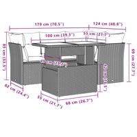 5-delige Loungeset met kussens poly rattan bruin - thumbnail
