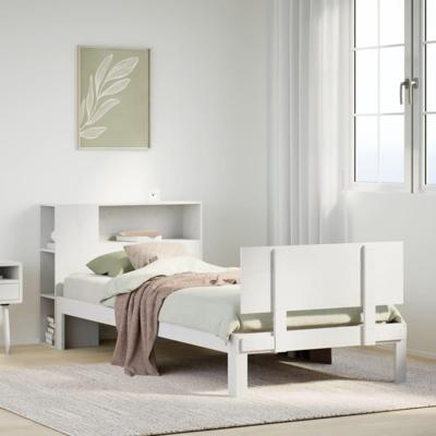Bed met boekenkast zonder matras grenenhout wit 75x190 cm