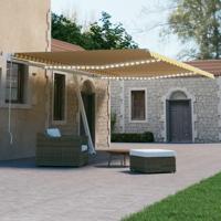 Luifel automatisch met LED en windsensor 500x300 cm geel en wit - thumbnail
