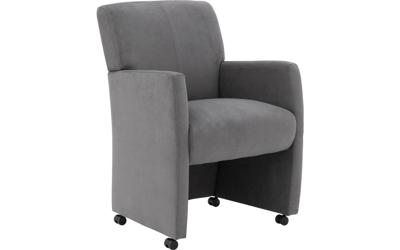 Goossens Eetkamerstoel Alex grijs stof met armleuning en met wielen, stijlvol landelijk
