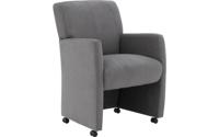 Goossens Eetkamerstoel Alex grijs stof met armleuning en met wielen, stijlvol landelijk - thumbnail