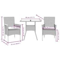 3-delige Tuinset met kussens poly rattan en glas grijs - thumbnail