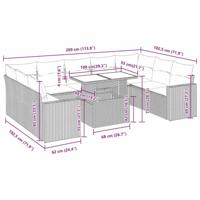 10-delige Loungeset met kussens poly rattan lichtgrijs - thumbnail