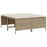 Tuinkrukken met kussens 4 st poly rattan beige - thumbnail