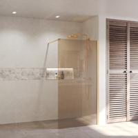 BWS Inloopdouche Pro Line Brons Glas 200 cm 8mm Nano Coating Goud Profiel en Stang (Alle Maten) - thumbnail