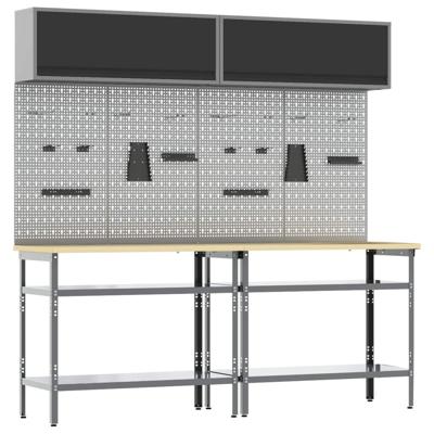 Werkbankset met plank 8 pcs Zwart en Grijs Gepoedercoat staal