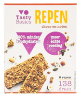 TastyBasics Crunchy less carb repen choco & noten 138 Gram - thumbnail