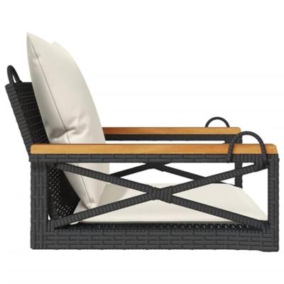 Schommelbank met kussens 63x62x40 cm poly rattan zwart - thumbnail