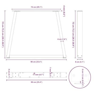 Eettafelpoten 3 st V-vormig 90x(72-73,3) cm staal wit