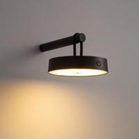 Draadloze Oplaadbare LED wandlamp - Binnen & Buiten - Dimbaar - ø19 x 8.75 cm - Warmwit licht - 3000mAh - Zwart - thumbnail