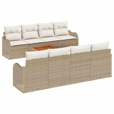 Tuinbankenset met opslag 9 pcs Beige en Crème poly rattan